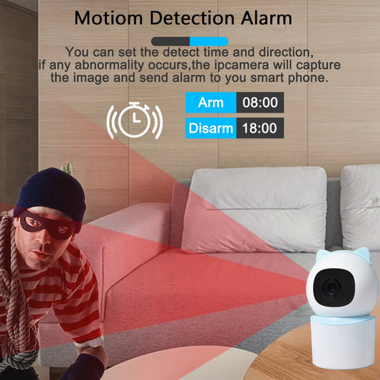 Phone App 2.4 Ghz 1080P HD Wifi Connection Real Time Human Pet Detection Alert 360 Coverage Pan Tilt Indoor Security Camera