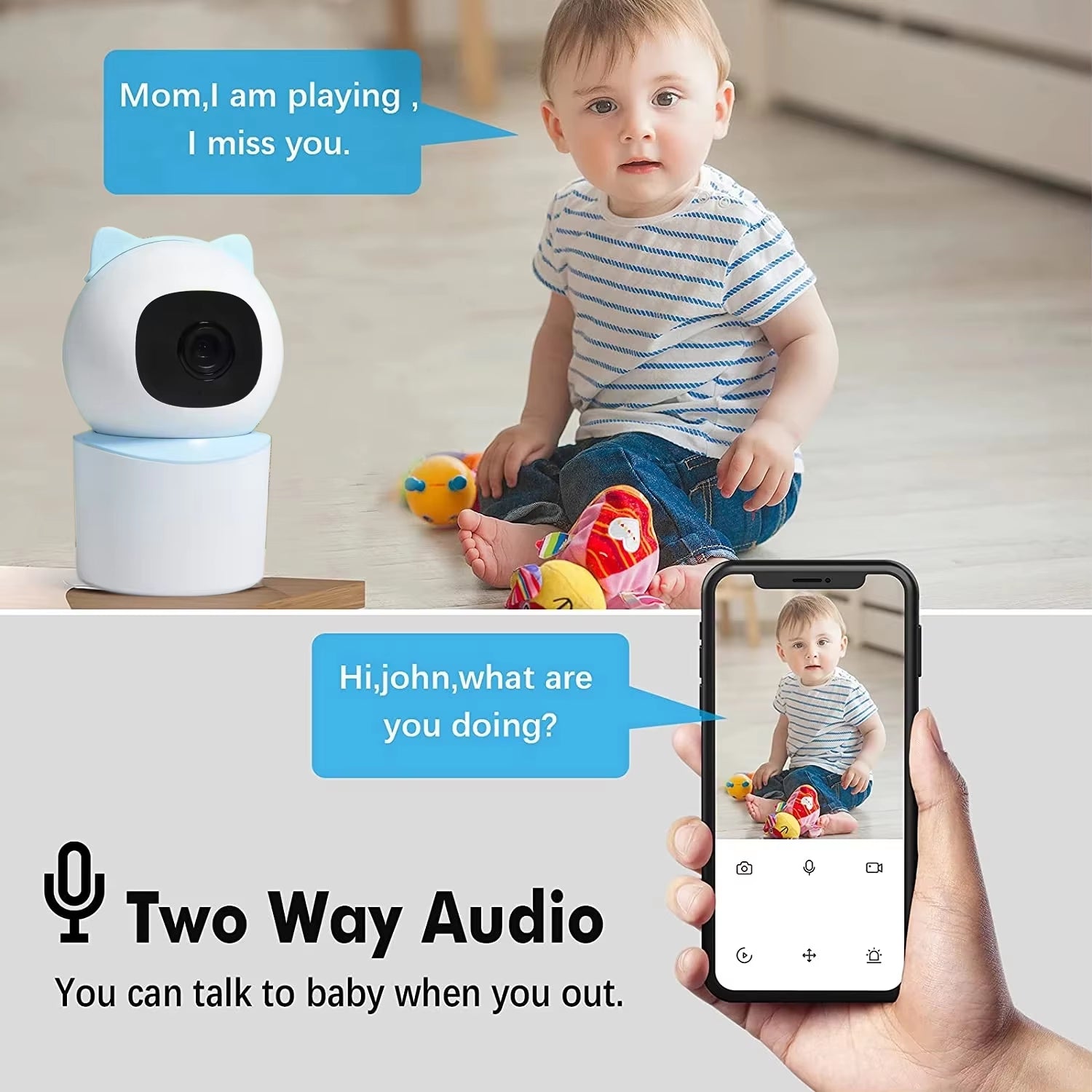 Phone App 2.4 Ghz 1080P HD Wifi Connection Real Time Human Pet Detection Alert 360 Coverage Pan Tilt Indoor Security Camera