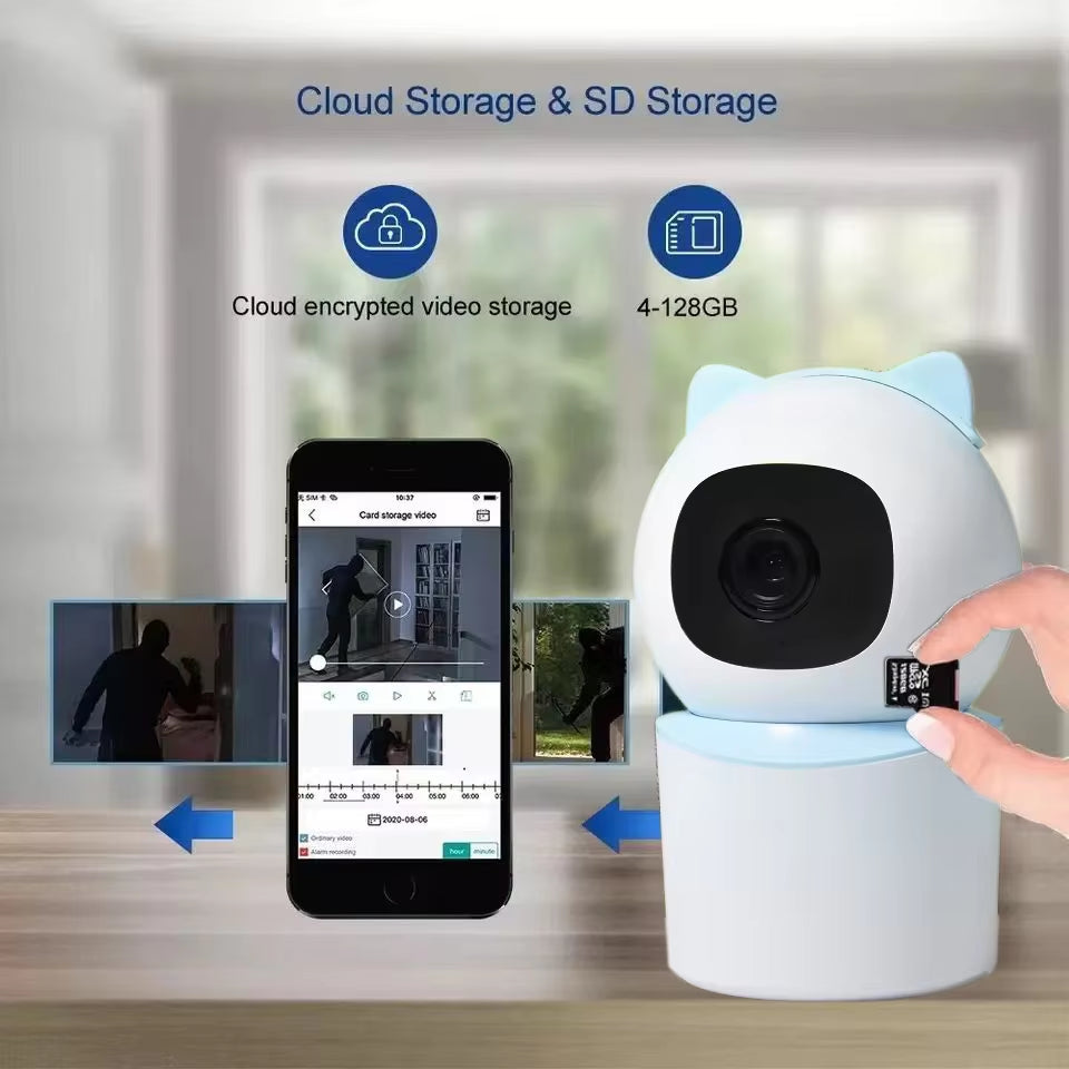 Phone App 2.4 Ghz 1080P HD Wifi Connection Real Time Human Pet Detection Alert 360 Coverage Pan Tilt Indoor Security Camera